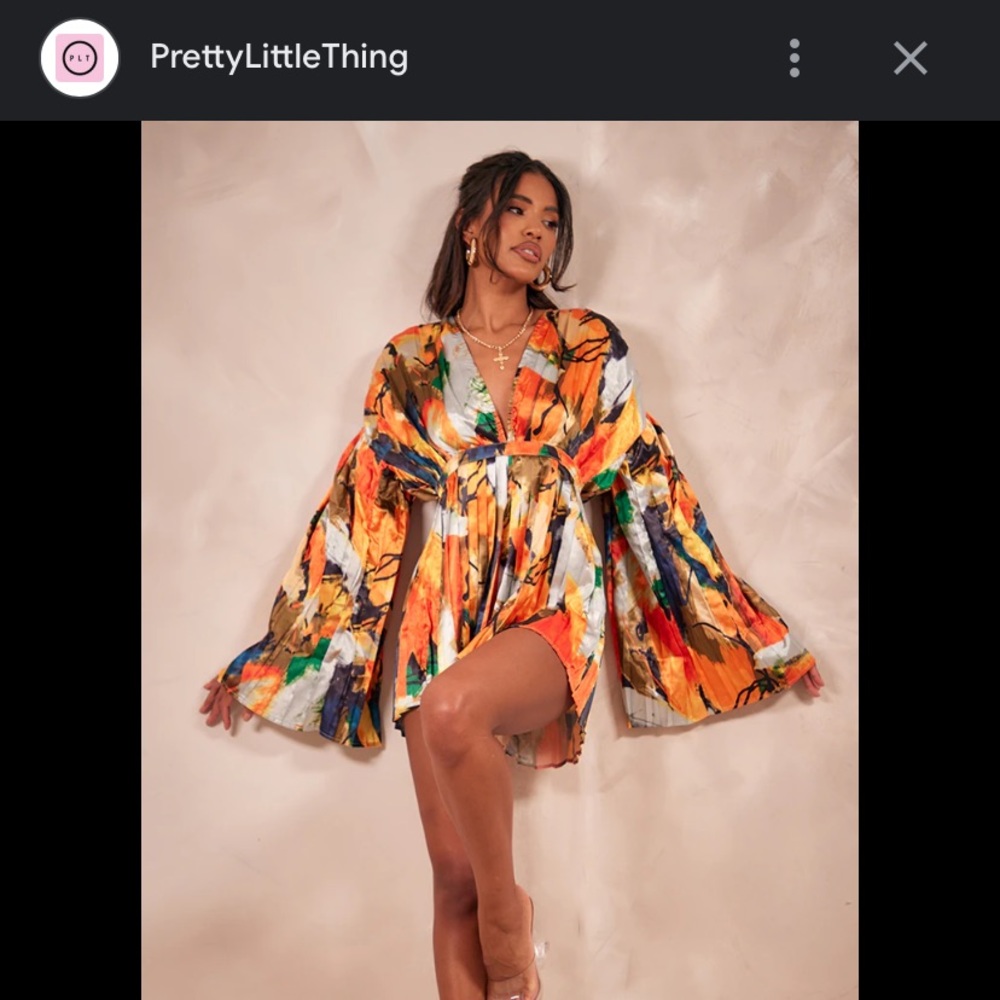 PRETTY LITTLE THING (PLT) Orange Abstract Pleated Playsuit / Romper Size 6 US - Picture 1 of 6